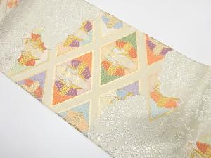 アンティーク　雲取りに向かい鶴模様織り出し袋帯（材料）